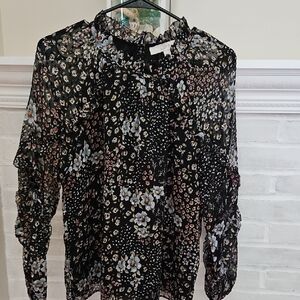 LOFT Black Floral Blouse